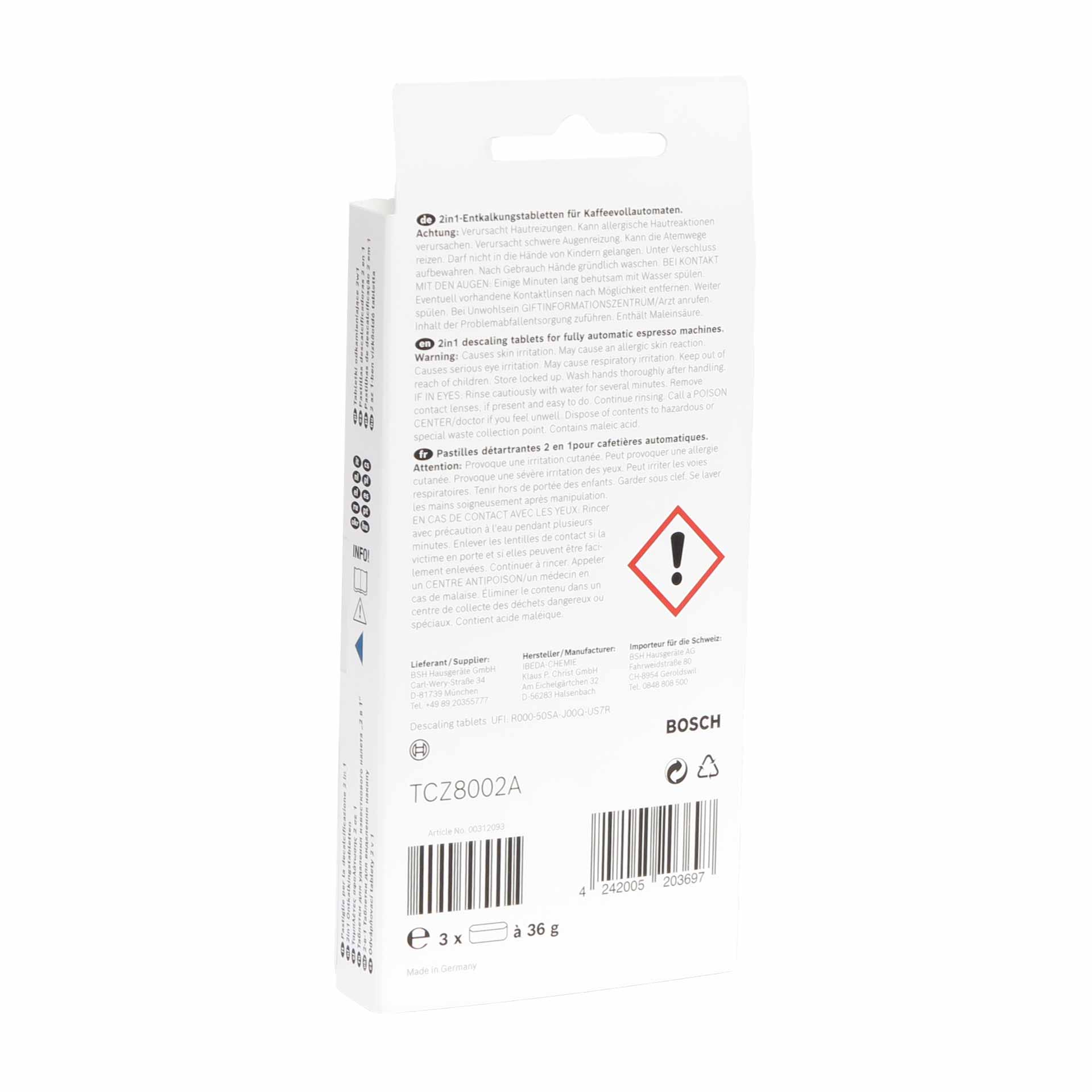 Bosch TCZ8002 VERO Entkalkungstabletten, 1 x 3 Stück
